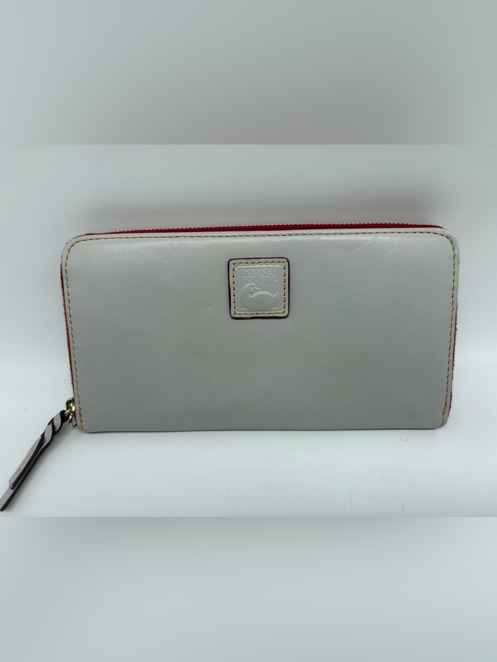Dooney & Bourke Ecru Florentine Leather Large Zip Around Wallet Light Grey